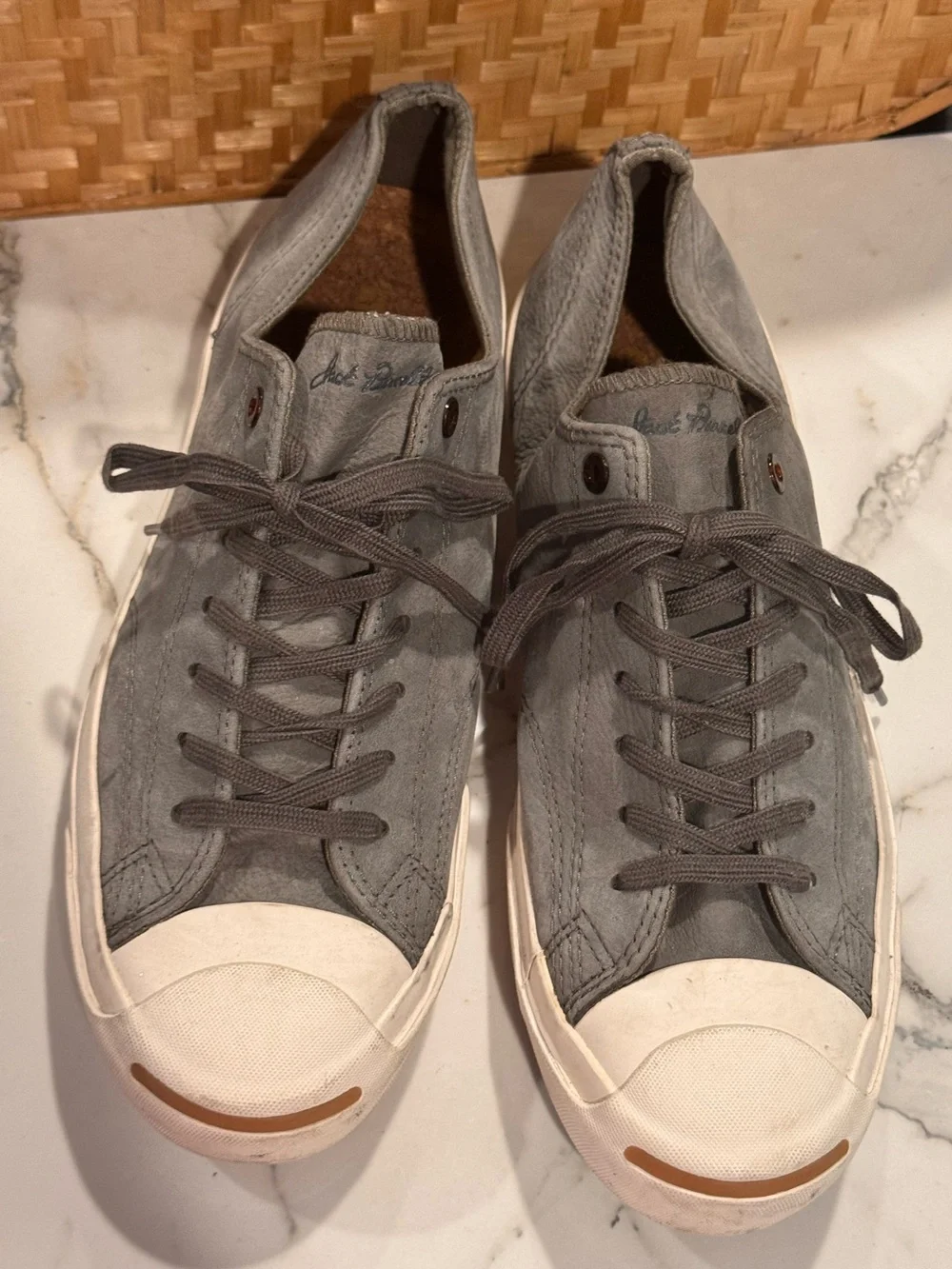 Converse x Jack Purcell Nubuck Tortoise Grey Low Charcoal Sneakers 142686C - Picture 2 of 8